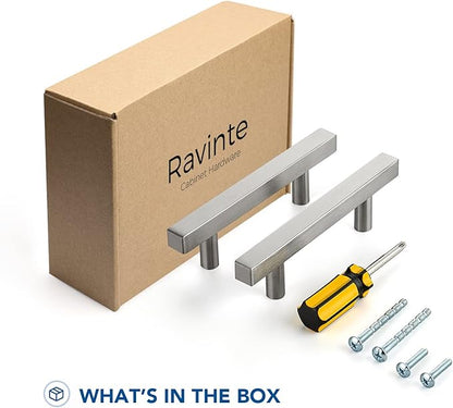 Ravinte 25 Pack Cabinet Handles 3 Inch Brushed Nickel Cabinet Pulls Square Hardware for Kitchen Cabinets - 5 Inch Total Length