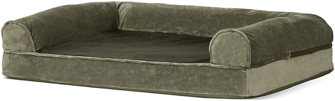 FurHaven Soft, Orthopedic Foam Sofa Dog Bed with Washable & Removable Cover - Faux Fur/Velvet - Dark Sage, Dogs Up to 35 lbs - Medium-Mewly Pet