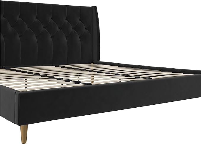 Novogratz The Her Majesty Upholstered Bed, King, Black Velvet