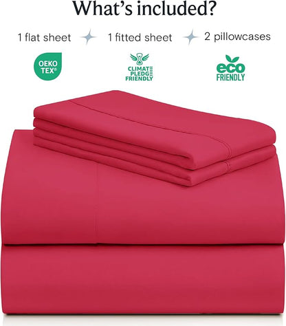 LuxClub 4 PC Sheet Set Bed Sheets Deep Pockets 16" Eco Friendly Wrinkle Free Cooling Machine Washable Hotel Bedding Silky Soft - Red California King