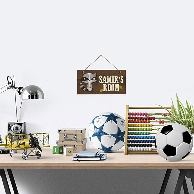 Personalized Signs Cute Raccoon Sign Customized Wall Art Decoration Custom Name Kids Room Baby Nursery Door Decor For Boys Room Girls Bedroom Little Man Cave