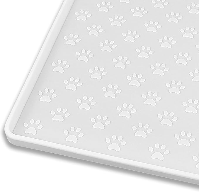 Ptlom Pet Placemat for Dog and Cat, Waterproof Silicone Pet Feeding Bowl Mats for Food and Water, Small Medium Large Dogs Mat Prevent Residues from Spilling to Floor, White, 18" 12"-Mewly Pet