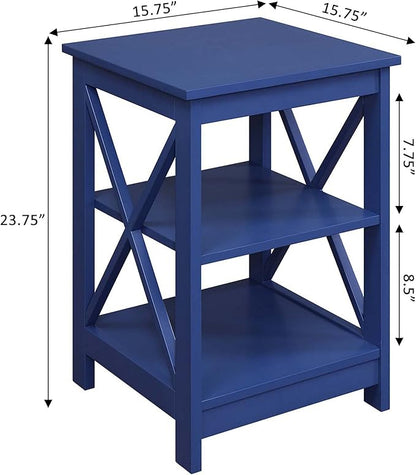 Convenience Concepts Oxford End Table 15.75" - Modern Living Room Table with Storage Shelves, Transitional Nightstand Side Table for Home Decor and Display, Cobalt Blue