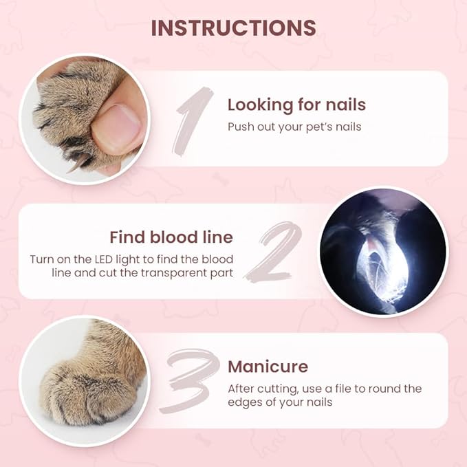 LED Pet Nail Clippers,Upgrade Cat Nail Clipper with Light,Cat Claw Trimmer Nail Clippers for Dogs,Trim Your Pets Nails Easy and Pain-Free Grooming Tool for Small Animals (Pink 2PCS)-Mewly Pet