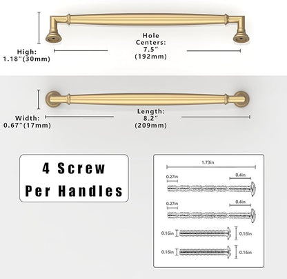 10 Pack Champagne Bronze Cabinet Pulls 7.5 Inch(192mm) Kitchen Cabinet Handles Solid Zinc Alloy Cabinet Hardware Drawer Pulls