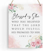 Inspirational Bible Verse Wall Art Decor Pink Luke 1:45 Christian Gifts for Women Scripture Wooden Hanging Sign for Modern Home Office Kids Room Bathroom Bedroom Wall Art Decoration 8 x 10 Inches