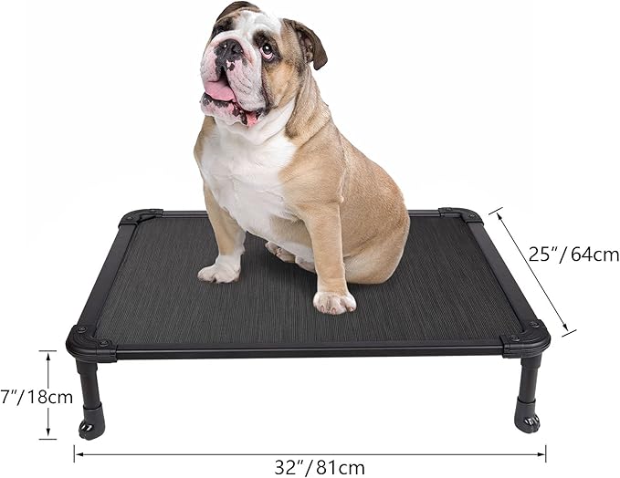 Veehoo Chew Proof Elevated Dog Bed - Cooling Raised Pet Cot - Rustless Aluminum Frame and Durable Textilene Mesh, Unique Designed No-Slip Feet for Indoor or Outdoor Use, Black, Medium, CWC2002-Mewly Pet