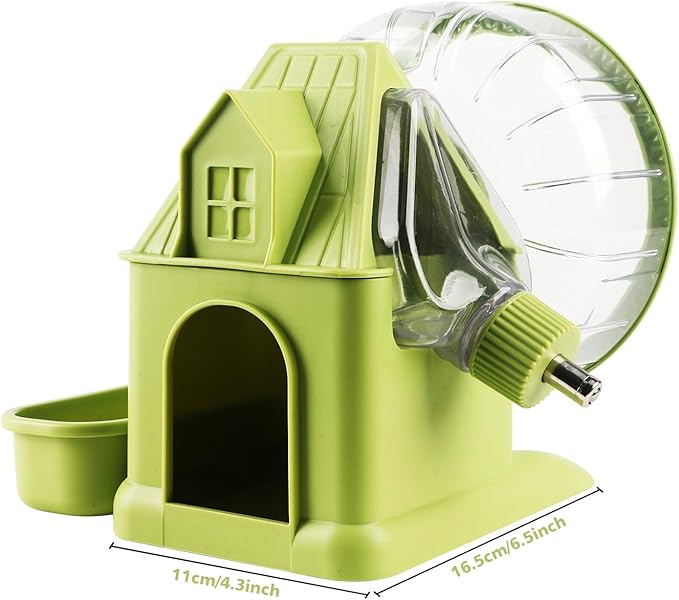 4 in 1 Silent Large Hamster Wheel Multifunctional Hamster Running Wheel Quite Running Spinner Wheel Accessories with Food Bowl Water Bottle for Hamsters Dwarf Gerbil (Green)-Mewly Pet