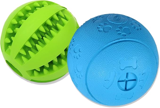 Dog Puzzle Toy, Treat and Dental Balls, Interactive Treat Dispensing Toy for Dogs, Durable Puppy Toys for Teething Small Dogs, Rubber Teeth Balls, Slow Feeder,2 Pack (Small)-Mewly Pet
