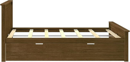Max & Lily Full Bed, Wood Bed Frame with Headboard for Kids with Trundle, Slatted, Walnut