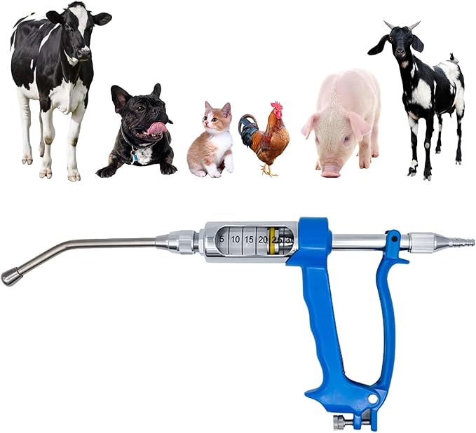 30ML Veterinary Metal Feeding Gun, Continuous Drench Gun Dosing Device Veterinary Adjustable Medicine Dispenser Husbandry Autonomous Feeding Tool, for Pig Cow, Sheep, Horse (Blue, 30ML No Bottle)-Mewly Pet