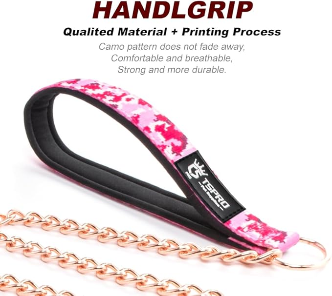 TSPRO Chew Proof Leash - 3.9 FT Stainless Steel Metal Training Leash with Soft Handle for Medium to Large Dog (4MM, Shiny Gold)