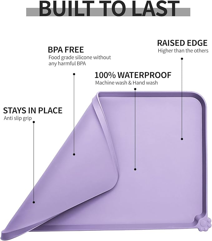 Waterproof Pet Feeding Mat with High Raised Edges, Heavier and Thicker Placemats for Cat Dog Water Bowl with BPA Free, Dogs Cats Food Mats for Messy Drinkers to Prevent Spill and Protect Floors-Mewly Pet