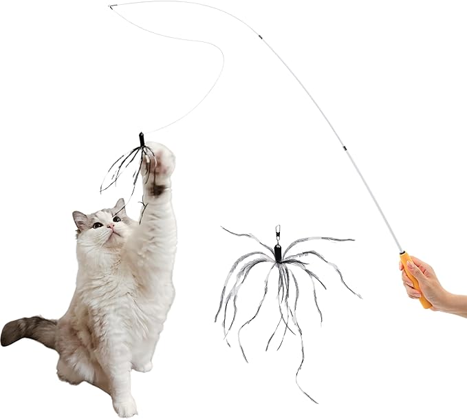 Cat Wand 38" - Retractable Cat String Toy with Spider Teaser and Refill, Perfect Interactive Toy for Indoor Cats and Kittens-Mewly Pet