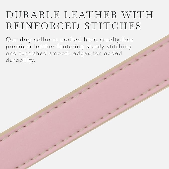 Cupertino Dog Collars, Harnesses & Leashes Made from Vegan Leather with Dog Tracker Device Holder Adjustable Dog Collar (Extra Small (Neck: 9x12), Pink)-Mewly Pet