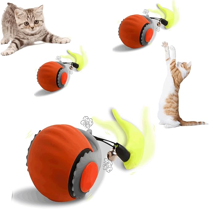 Speedy 3.0 Tail Upgrade Speedy 3.0 Tail Cat Toy,2025 New Turbo Smart Interactive Cat Ball for Indoor,Automatic Moving Smart Toys withTail Two Speed Adjustment (Orange)-Mewly Pet
