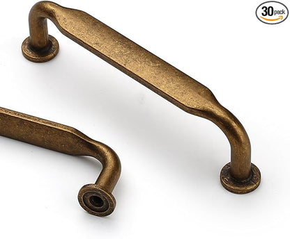 Asidrama 30 Pack 3.75 Inch(96mm) Antique Brass Kitchen Cabinet Handles, Cabinet Pulls Vintage Retro Kitchen Cabinet Hardware for Cupboard Drawer Pulls