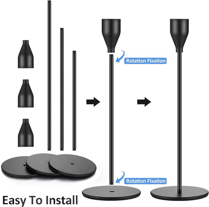 Set of 18 Tall Candlestick Holders Thin Metal Taper Candle Holders for Table Centerpiece Modern Decorative Pillar Candle Sticks Stand for Home Wedding Christmas Decoration(Black)