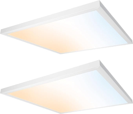 Ultralux 2x2 ft Surface Mount Ceiling Light Panel – Slim, Edge Lit, Flush Mount Flat Panel for Kitchen, Home & Office - TRIAC Dimmable, 3CCT Adjustable Color Temperature (Matte White, 2 Pack)