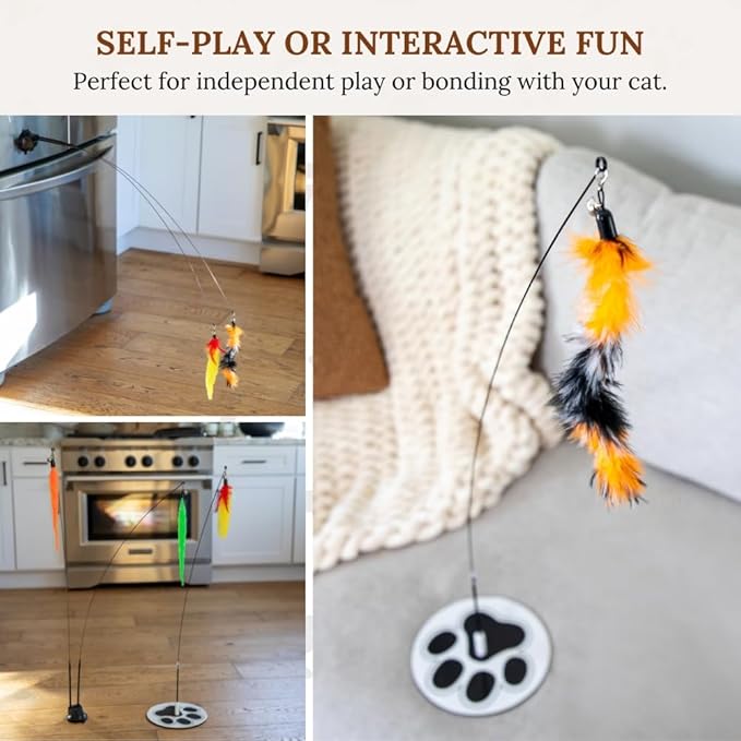 Suction Cup Cat Toys for Indoor Cats Interactive Suction Cup Cat Wand Toy Feather Teaser for Indoor Cats & Kittens Multi Surface Base for Hands Free Play-Mewly Pet