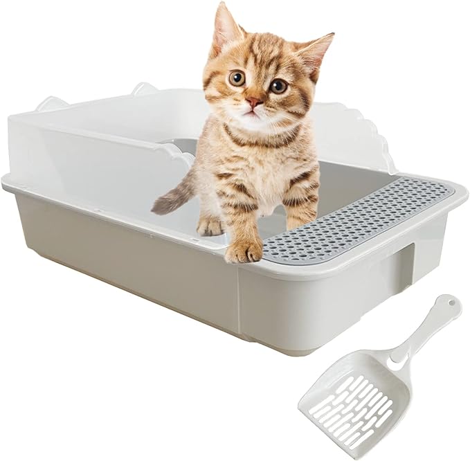 Open Cat Litter Box with High Side,Anti-Splashing Cats Litters Pan,Kitten Toilet with Litter Sifting Scoop,Semi-Enclosed Removable Kittens Litter for Boxes Easy to Clean No Odor-Mewly Pet
