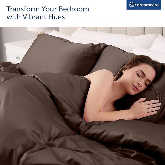 DREAMCARE King Size Sheets Set – 4 pcs Cooling Sheets – up to 21” Deep Pocket King Sheet Set – Hotel Luxury Sheets & Pillowcases – Superior Softness 100% Microfiber with Side Pocket - Mocha Brown