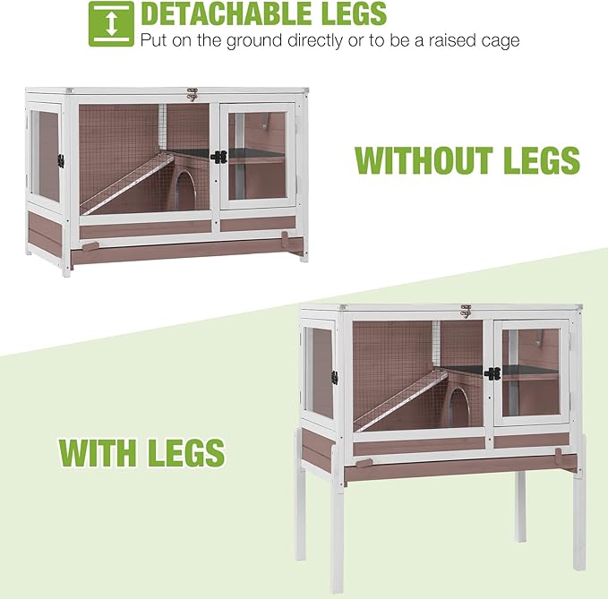 GUTINNEEN Rabbit Hutch Indoor Guinea Pig Cage Bunny House 36.6" Upgraded with Anti Chewing Edges, Cool Zinc Sheet, Leakproof PVC Layer, Wire Floor, Detachable Legs (Brown)-Mewly Pet