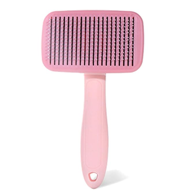 Self‑Cleaning Pet Grooming Brush for Dogs & Cats (Pink) – One‑Click Fur Release, Soft Rounded Bristles, Ergonomic Grip, Safe Deshedding for All Hair Types-Mewly Pet