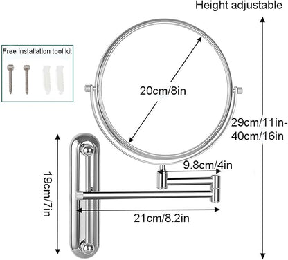 Makeup Mirror Wall Mounted Extra Long Arm, Cosmetic Mirror Magnification, Vanity Mirror 360° Swivel Extend and Fold, Double Sided Bathroom Shaving Mirror Magnifying Mirror Wall Mounted