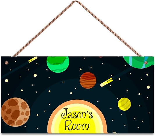 Personalized Sign Stars Planet Themed Bedroom Decor Fantasy Astronaut Sign Outer Space Decor for Kids Room Nursery Wall Decorations Stuff For Little Man Cave Boys Room