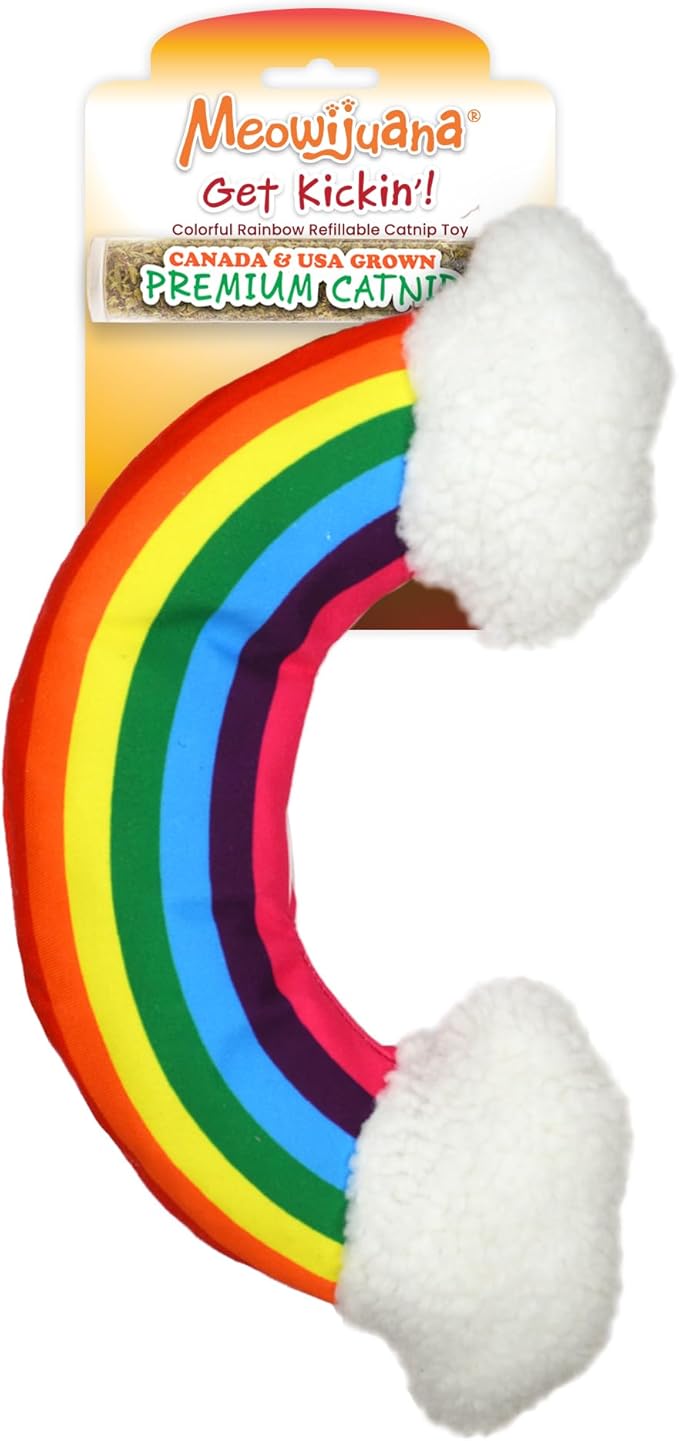 Meowijuana Kicker Toy for Cats | Get Kickin' Rainbow | Refillable Kicker Catnip Toy | Promotes Play and Cat Health | Includes Potent Hand Harvested Catnip Grown in North America-Mewly Pet