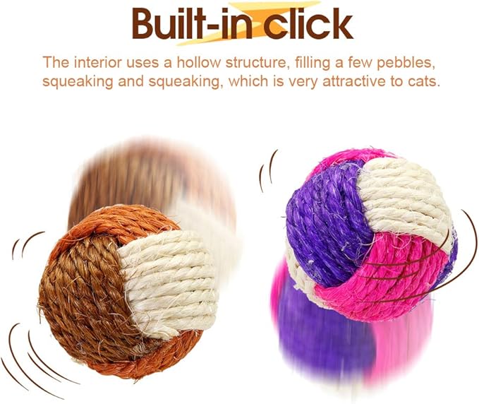 3Pcs Cat Toy Sisal Ball Pet Scratching Ball Chew Eco-Friendly Toy Pets Interactive Toy Bite and Wear Resistant(Random Color)-Mewly Pet
