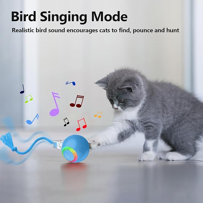 Interactive Cat Toys, Automatic Moving Cat Toys for Bored Indoor Adult Cats, Fast Rolling, Chirping & Motion-Activated Kitty Toys, Fun Gift for Cats with Speedy Tail 2.0, USB Rechargeable, Blue-Mewly Pet