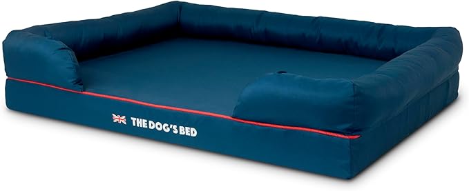 The Dog’s Bed Orthopedic Dog Bed XL Blue Oxford with Red Trim UK Flag Dog Bed 43.5x34, Memory Foam, Pain Relief: Arthritis, Post Surgery, Lameness, Veterinary Approved, Waterproof Washable Cover-Mewly Pet