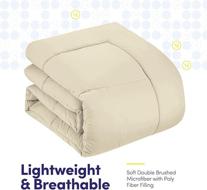 King Size Comforter Set with Sheets - 7-Piece Bedding Collection - 1 Comforter, 1 Fitted Sheet, 1 Flat, 4 Pillowcases - Deep Pocket - Soft & Breathable Premium Quality - Ideal for All Seasons, Beige