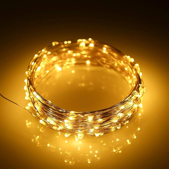 Mikasol Fairy Lights Battery Operated, 2 Packs Mini 3*AAA Battery Powered Copper Wire Led Starry String Lights Firefly Lights for Bedroom, Christmas, Parties, Decoration (5m/16ft Warm White)