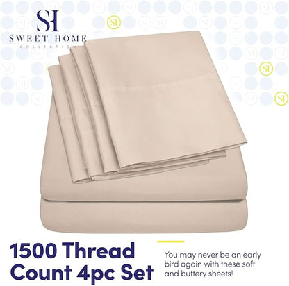 Twin Size Bed Sheets - 4 Piece 1500 Supreme Collection Fine Brushed Microfiber Deep Pocket Twin Sheet Set Bedding - 1 EXTRA PILLOW CASES, GREAT VALUE, Twin, Beige