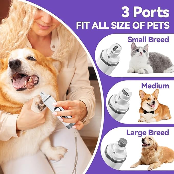 Dog Nail Grinder Quiet-2025 Release Ultra-Quiet Dog & Cat Nail Grinder with LED Light & Battery Display - Painless Nail Trimmer for Small to Large Pets, Thick Nails, and Sensitive Paws-Mewly Pet