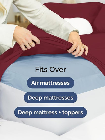 Extra Deep Queen Sheet Set - 6 Piece Breathable & Cooling Sheets - Hotel Luxury Bed Sheets Set - Easy & Secure Fit - Soft, Wrinkle Free & Comfy Sheets Set - Burgundy Sheet Set with Extra Deep Pockets