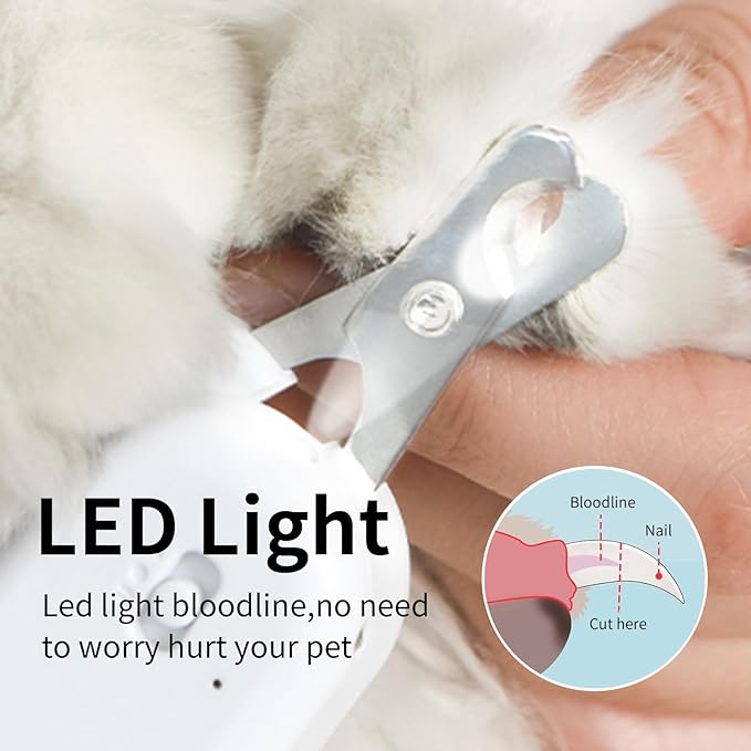 PAKEWAY Pet Nail Clipper with LED & -U-V Light, Cat Claw Trimmer with Ultra Bright LED Light for Nail Bloodline to Avoid Over Cutting, Sharp Angled Blade Grooming Tool for Dog Cat Rabbit Small Animals-Mewly Pet