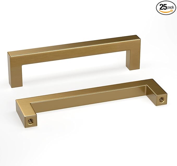goldenwarm 25 Pack Champagne Bronze Cabinet Pulls Gold Cabinet Handles 5 Inch Champagne Drawer Pulls Brushed Bronze Drawer Handles Kitchen Dresser Hardware T Bar Square Hardware for Dresser Bedroom
