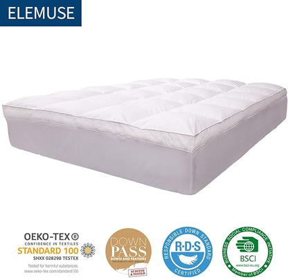 ELEMUSE Twin XL Size Fusion Goose Down Featherbed Mattress Topper for College Dorm, Thick and Fluffy Double Layer Pillowtop Mattress Pad, with 8-21 Inch Deep Pocket