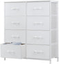 DUMOS Dresser for Bedroom with 8 Fabric Drawers, Tall Chest Organizer Units for Clothing, Closet, Kidsroom, Storage Tower with Cabinet, Metal Frame, Wooden Top, Lightweight Nursery Furniture, White