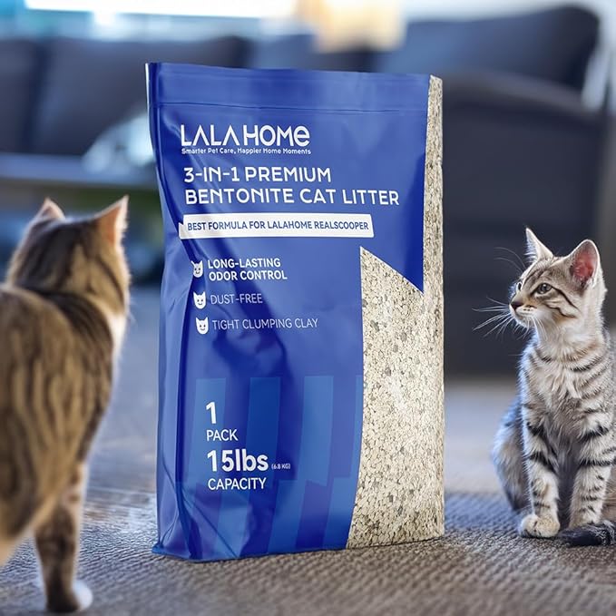 Clumping Cat Litter, Premium Bentonite Cat Litter Sodium-Based, Dust-Free, Strong Durability, Odor Control, Natural Mineral Formula Unscented Litter for RealScooper - 15 lb. Box-Mewly Pet