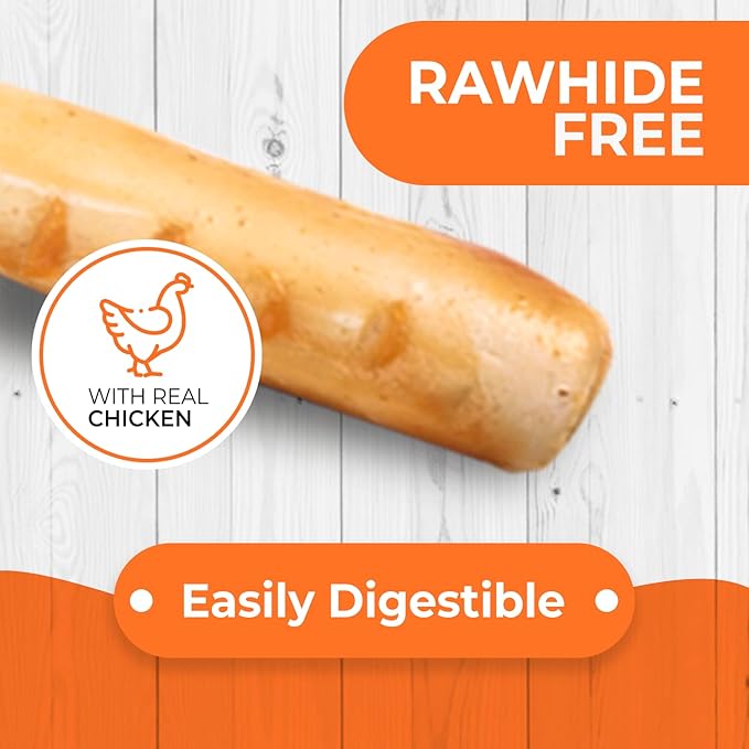 Canine Naturals Chicken Recipe Chew - Rawhide Free Dog Treats - Made from USA Raised Chicken - All-Natural and Easily Digestible - 5 Pack of 7 Inch Large Rolls for Dogs 50-75lb-Mewly Pet