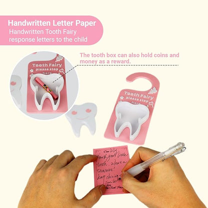 Tooth Fairy Tooth Holder Box Tooth Fairy Door Hanger with Money Box Keepsake Tooth Fairy Box Encourage Gifts for Lost Teeth Boy Girl Milk Teeth (Pink)