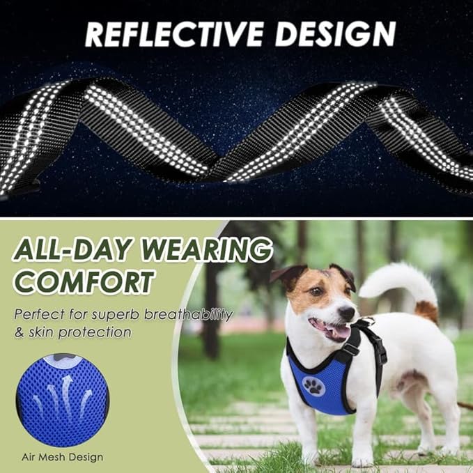 SlowTon Dog Seat Belt Harness for Car, Dog Car Harness Adjustable Mesh Breathable & Dog Seatbelt Safety Tether with Elastic Bungee for Small Medium Large Pets(Blue, Double Clip, XXS)-Mewly Pet