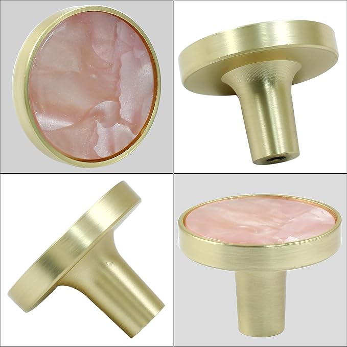6 Pcs Gold Knobs for Dresser Drawers, Round Dresser Cabinet Knobs Pulls for Kitchen Cabinet Cupboard Door Furniture Decorative, Pink
