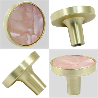 6 Pcs Gold Knobs for Dresser Drawers, Round Dresser Cabinet Knobs Pulls for Kitchen Cabinet Cupboard Door Furniture Decorative, Pink
