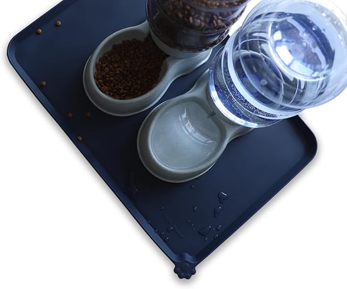 Hoki Found Large Waterproof Silicone Pet Food Mats Tray - Non Slip Pet Bowl Mats Placemat - Dog Pet Cat Feeding Mat - Dog Cat Food Mats -Pet Water Mats for Floors - French Navy-Mewly Pet